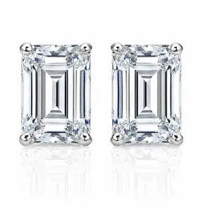 925 Sterling Silver 2.00CTTW Emerald Cut CZ Stud Earrings 7x5MM