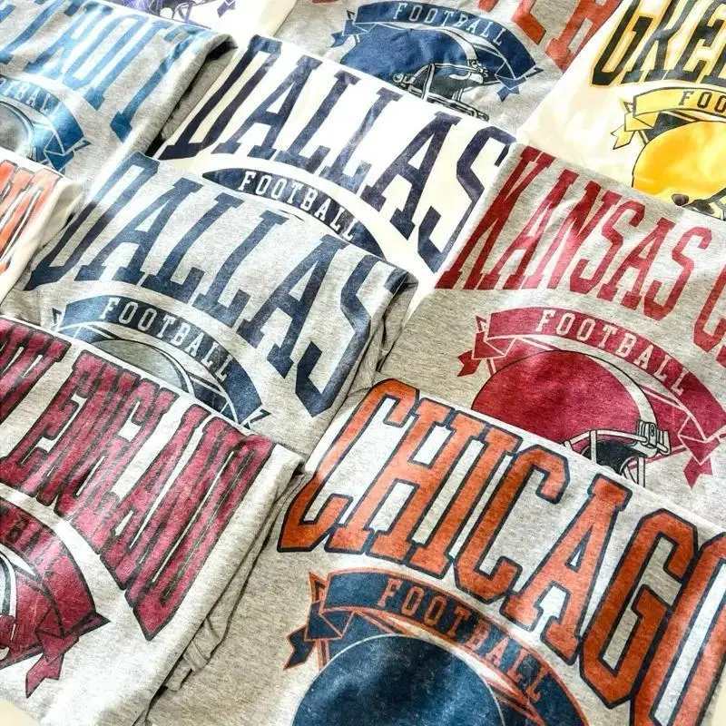 Women's Cotton Round Neck Printed Casual Vintage Football Graphic Unisex Tops