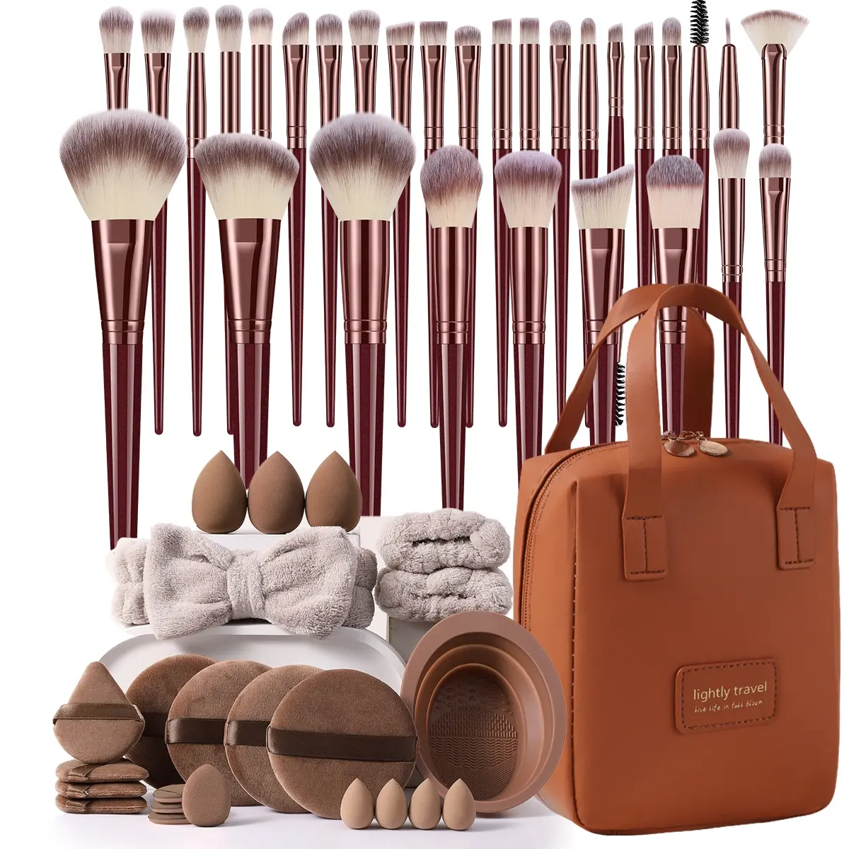 Burgundy Brown-Travel Double-Handle Makeup Bag