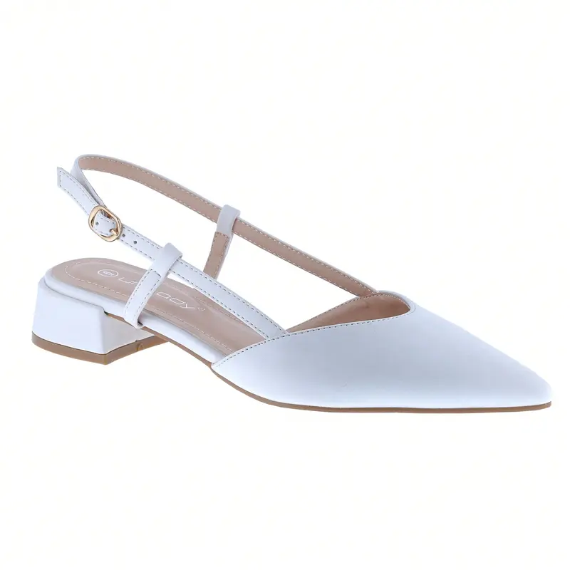 Women Slingback Flats Double Strap Block Low Heel Sandals Two Toned Classic Dress Shoes With Buckle