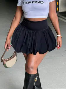 Women's Solid High Waist Bubble Skirt, Fashionable Puffy Short Skirt for Party Club Dating, Ladies Bottoms for All Seasons