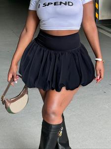 women's solid high waist bubble skirt, fashionable puffy short skirt for party club dating, ladies bottoms for all seasons, clothing, skirtswomen,  skirts for women