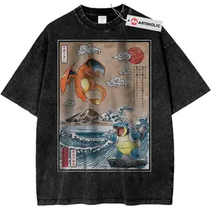 Charizard Vs Blastoise Shirt, Pokemon Shirt, Anime Shirt, Vintage TShirt Shirt,Oversized Vintage Washed T-Shirt, Heavyweight Cotton Shirt, Regular Comfort Fabric
