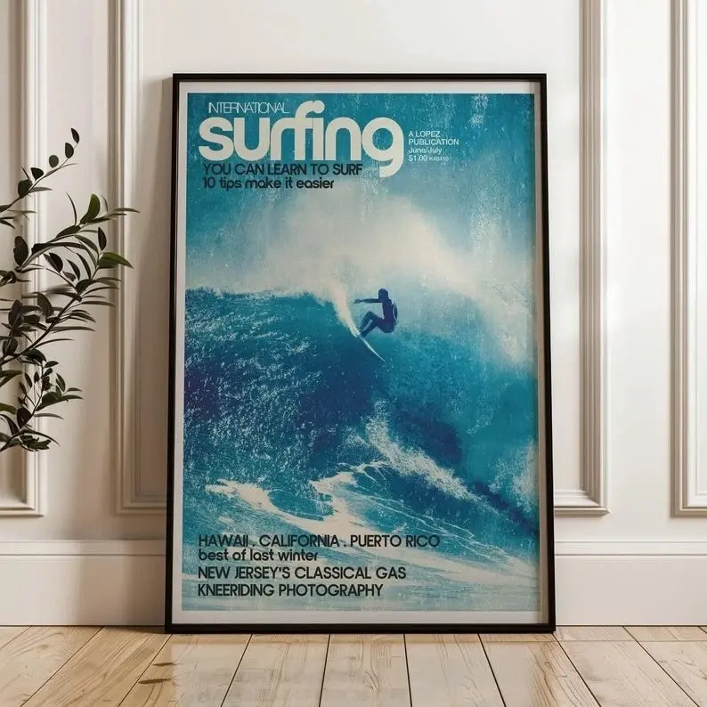 Vintage Surfing Action Coastal Wall Art Poster