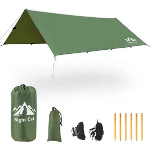 Night Cat Camping Tent Tarp Hammock Rain Fly Sunshade Shelter Tarp Waterproof Portable Lightweight 12x10 ft for Outdoor Backpacking Hiking