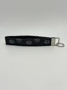 Black Smiley Face Keychain Wristlet, Key Fob Lanyard, Retro Keychain, Y2K, Handmade