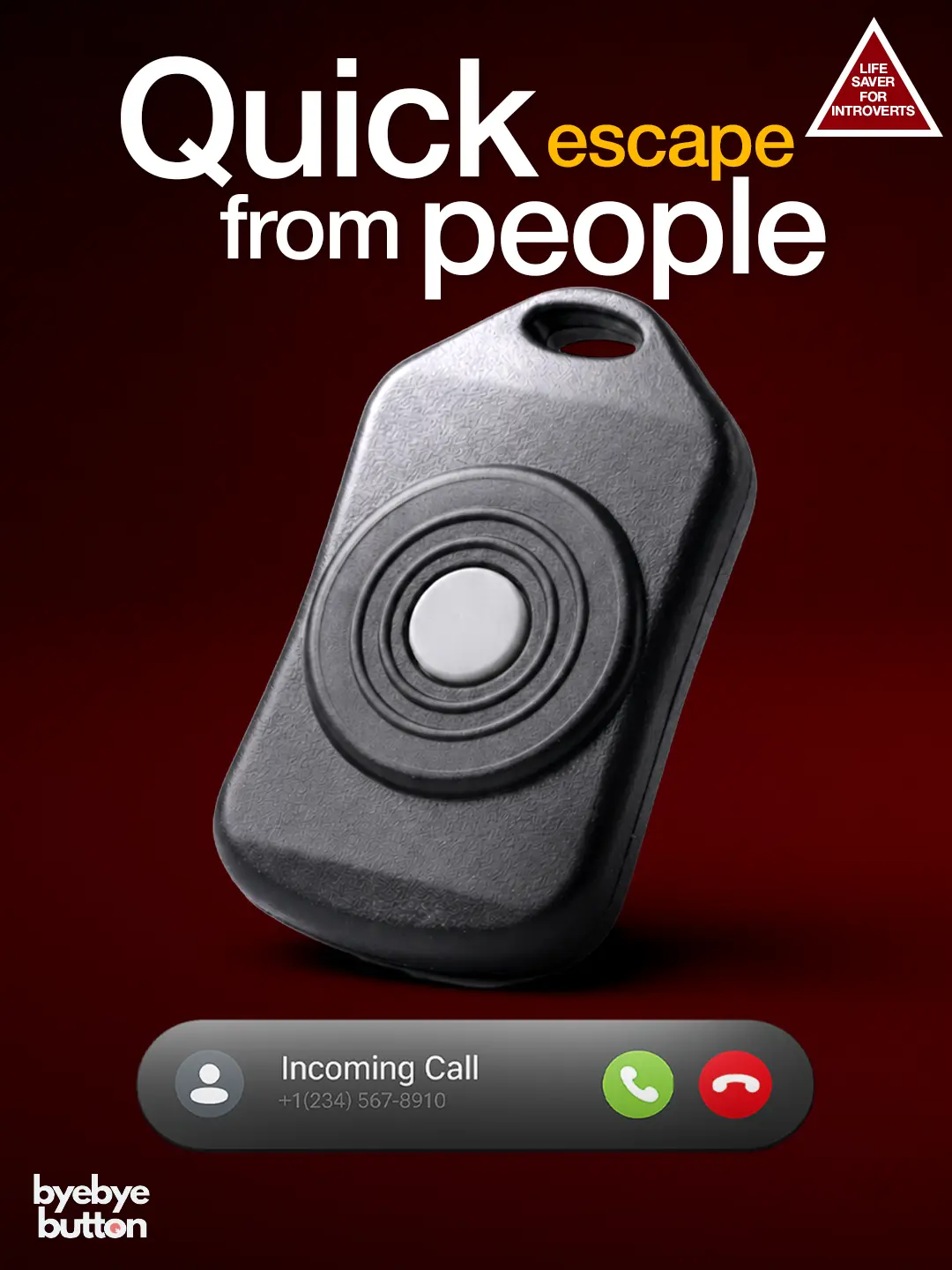 Fake Call Escape Keychain Device - Sleek Compact Wireless Keychain with Lifelike Call Feature for Discreet Exit, Bye Bye Button