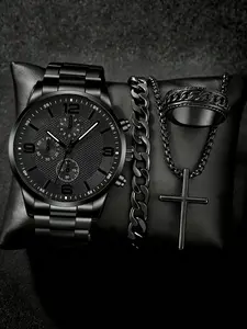 Men's Sport Style Scale Pattern Round Quartz Casual Wristwatch Set, Alloy Strap, Casual Wear, Party Jewelry, Birthday Gift, Valentine's Day Present