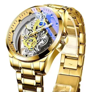 Boutique Double-Sided Transparent Hollow Automatic Men's Watch Waterproof Luminous Quartz Watch New Model