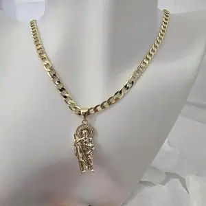 San Judas Tadeo 14-Karat Gold Plated Fashion Necklace - 18in Pendant Chain Necklace, 14-Karat Gold Chain Necklaces Costume Jewelry Accessory