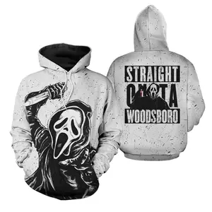 Custom Ghostface Woodsboro Hoodie, Personalized 3D Horror Movie Graphic Pullover, Scream Slasher Fan Gift, Spooky Season Aesthetic Apparel