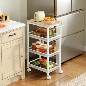 HOOBRO 4-Tier Slim Serving Trolley with Wheels and Adjustable Feet, Rolling Trolley with Side Guardrails, Narrow Storage Trolley, Bar Cart, for Kitchen, Lounge, Dining Room, Bathroom, Black and Rustic Brown