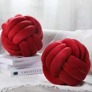 2 count Knot Ball Pillows Round Plush Aesthetic Cushion Pillows Soft  Relieving Cute Decorative Knotted Pillows for  Bed Sofa Bedroom Decor ( Red, 10.6 Inches)