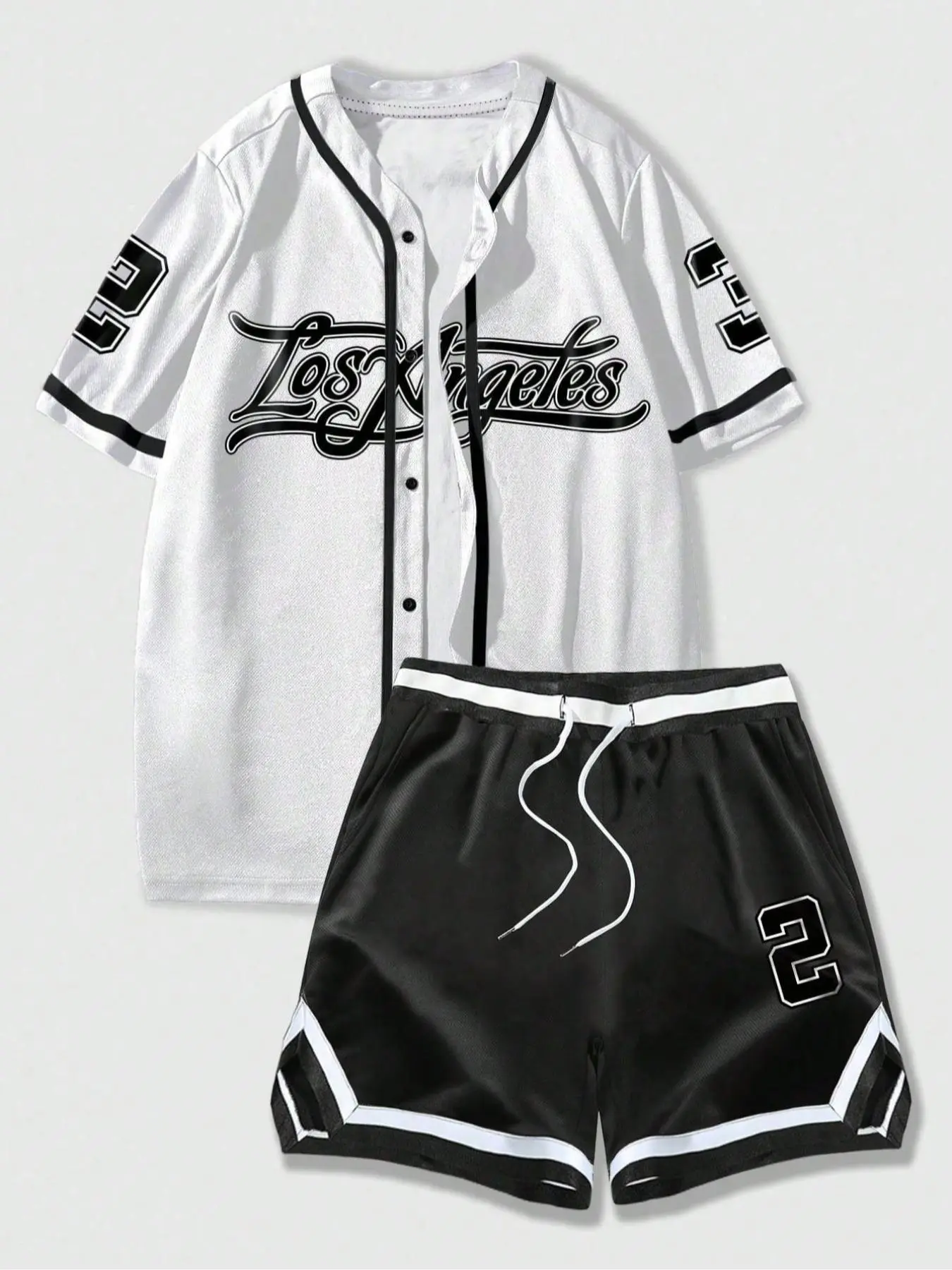 Men's Regular Fit Letter & Number Print Baseball Jersey & Shorts Two-piece Set, Casual Comfy Baseball Jersey & Shorts, Men's Summer Sleepwear
