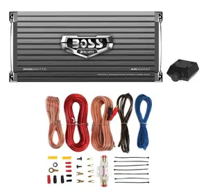 Boss Armor AR2000M 2000W Mono Car Audio Amplifier & Amp Wire Kit & Bass Remote
