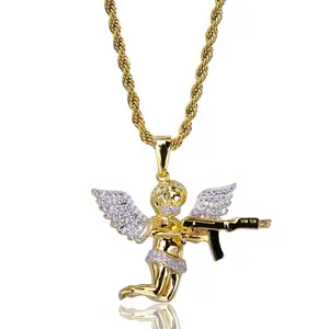 European and American explosive small love god Cupid archery hiphop necklace micro-inset zircon hipster hiphop pendant popular jewelry