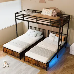Triple Bunk Bed for Kids,3 Bed Bunk Beds for 3, Heavy-Duty Metal Triple Bunk Beds,Separates Into 3 Twin Beds, Noise Free,BLACK
