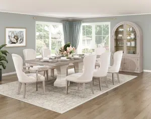 Homelegance 6018-108-7PC 7 pc Lofton two tone light grey and white finish wood 108" double pedestal dining table set