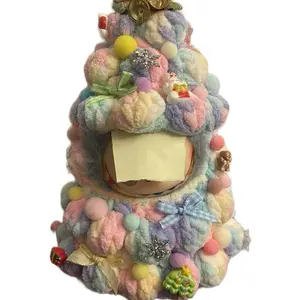 Multicolor BuBu Christmas Tree Charm - Festive Pom Poms, Bow Accents - Luggage and Bag Holiday Decor Accessory
