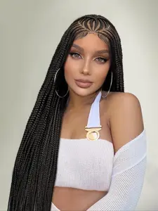 36 Inch Long Cornrow Braided Lace Wigs for Women, Gorgeous Fluffy Wigs with Baby Hair Bangs, Lace Frontal Wigs, Synthetic Braided Full Lace Wigs for Party, Daily Use, Mother's Day Gifts, Gift Set for Mothers, Gifts for Her