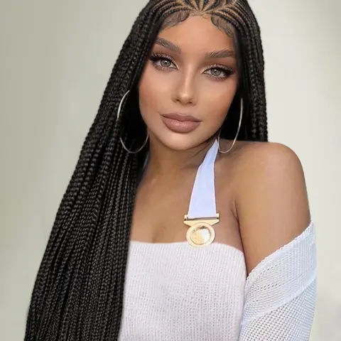 36 Inch Long Cornrow Braided Lace Wigs for Women, Gorgeous Fluffy Wigs with Baby Hair Bangs, Lace Frontal Wigs, Synthetic Braided Full Lace Wigs for Party, Daily Use, Mother's Day Gifts, Gift Set for Mothers, Gifts for Her