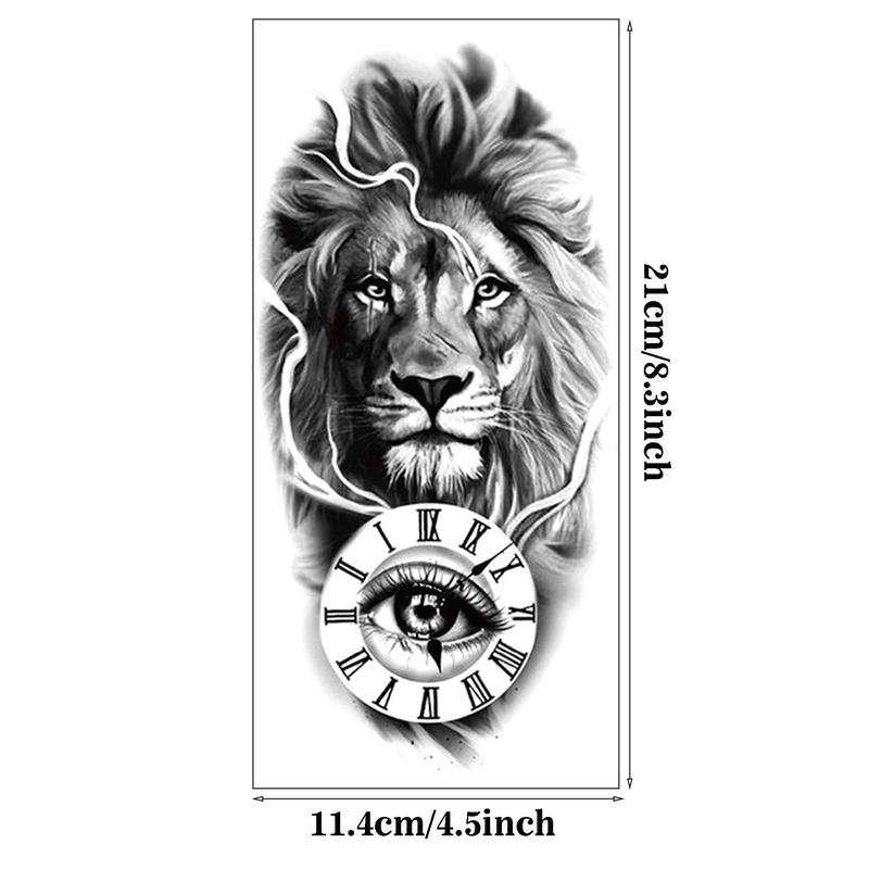 Lions & Wolf Pattern Temporary Tattoo Sticker, 8 Counts/set Long Lasting Fake Hand Tattoo Sticker, Body Art Decoration for Adults Men  & Women, Waterproof Temporary Tattoos