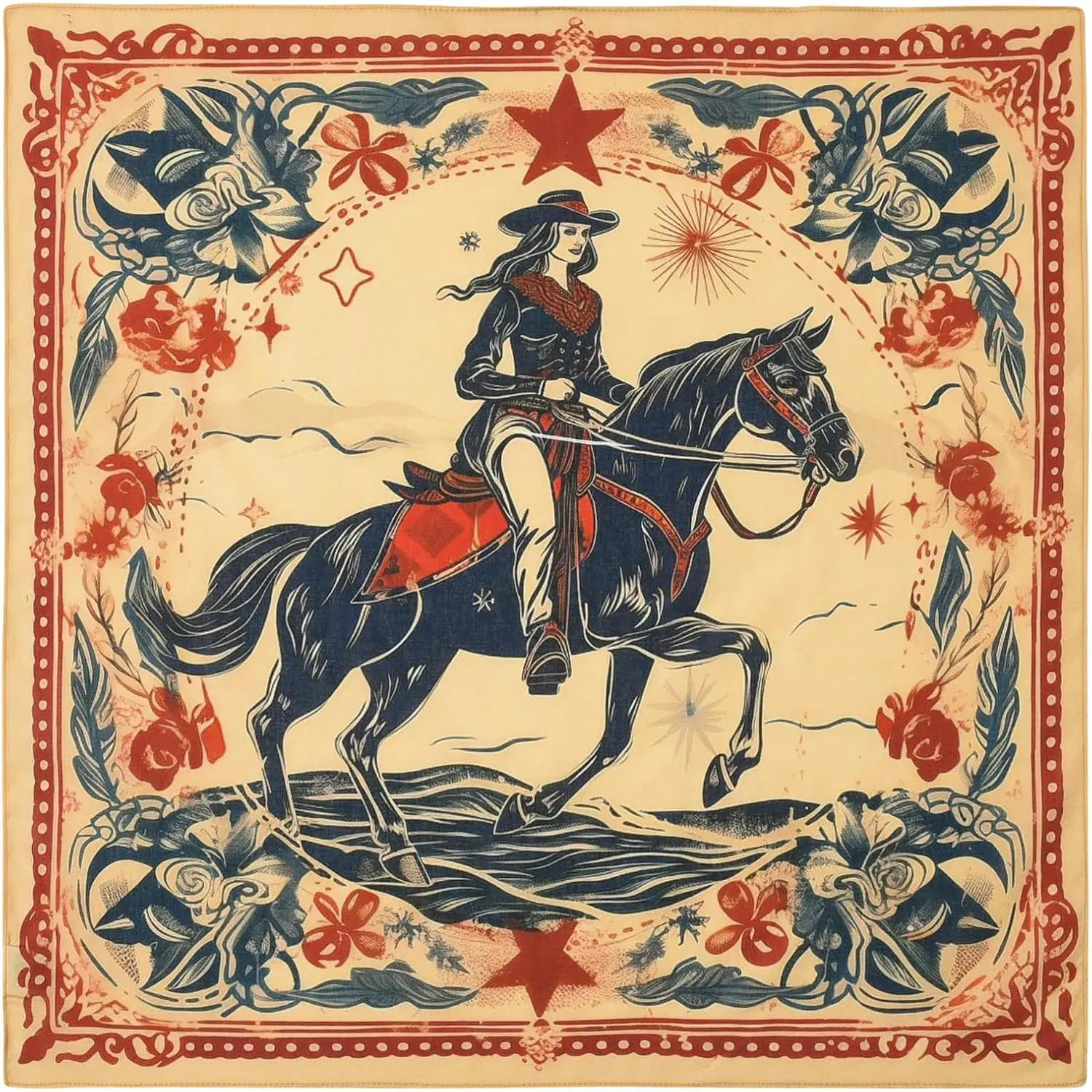 22"x22" Vintage Cowgirl 100% Cotton Bandana Multi-Purpose Headbands