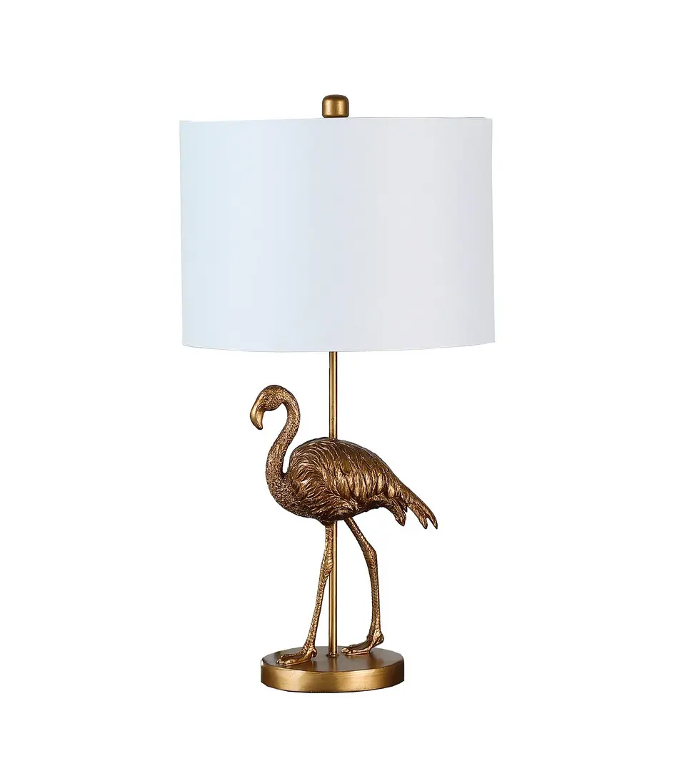 26" Matte Gold Flamingo Polyresin Base Table Lamp - Fully Assembled Interior Lighting with In-Line Switch, A19 Compatibility for Home Decoration