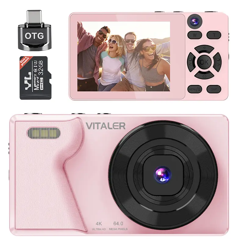 Dual-camera fully automatic digital camera 64MP, built-in beauty filter, 4K retro CCD card camera, 18x, 2000 mAh, free 32GB TF card, OTG