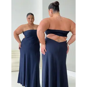 Yahir Strapless Maxi Dress Navy Curve