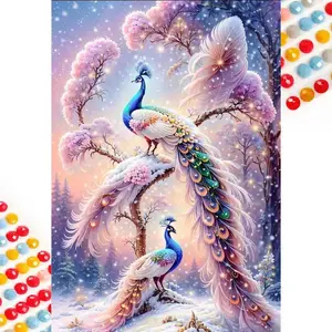 5D DIY Full Drill Round Diamond Painting - Diamond Art Kit Peacock, Pink Tree, Snow Scene Mosaic, Canvas - DIY Decorative Painting, Home Wall Decor, Perfect for Halloween, Christmas, Independence Day, Birthdays, and Anniversary Gifts.