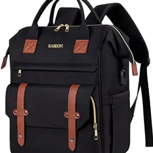 TSA-Friendly Travel Backpack, Kasibon 15.6 17.3 Travel Laptop Backpack for Women Men School Book Bag with USB Charging Port and Leather Straps