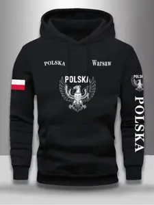 Men's Poland Flag Hoodie, Long Sleeve, Loose, with Polish Pattern, Pullover Sweatshirt for Gym, Outdoor, Casual Winter Wear, Graphic Hoodies