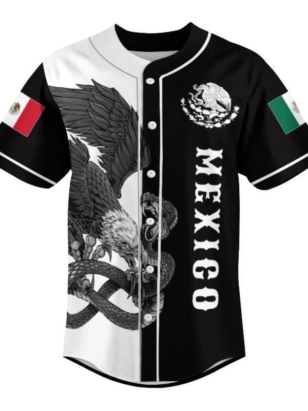 Mexico Heritage Baseball Jersey, Baseball Shirt, Tricolor Limited Edition with Embroidered Eagle & Classic Button-Up Design