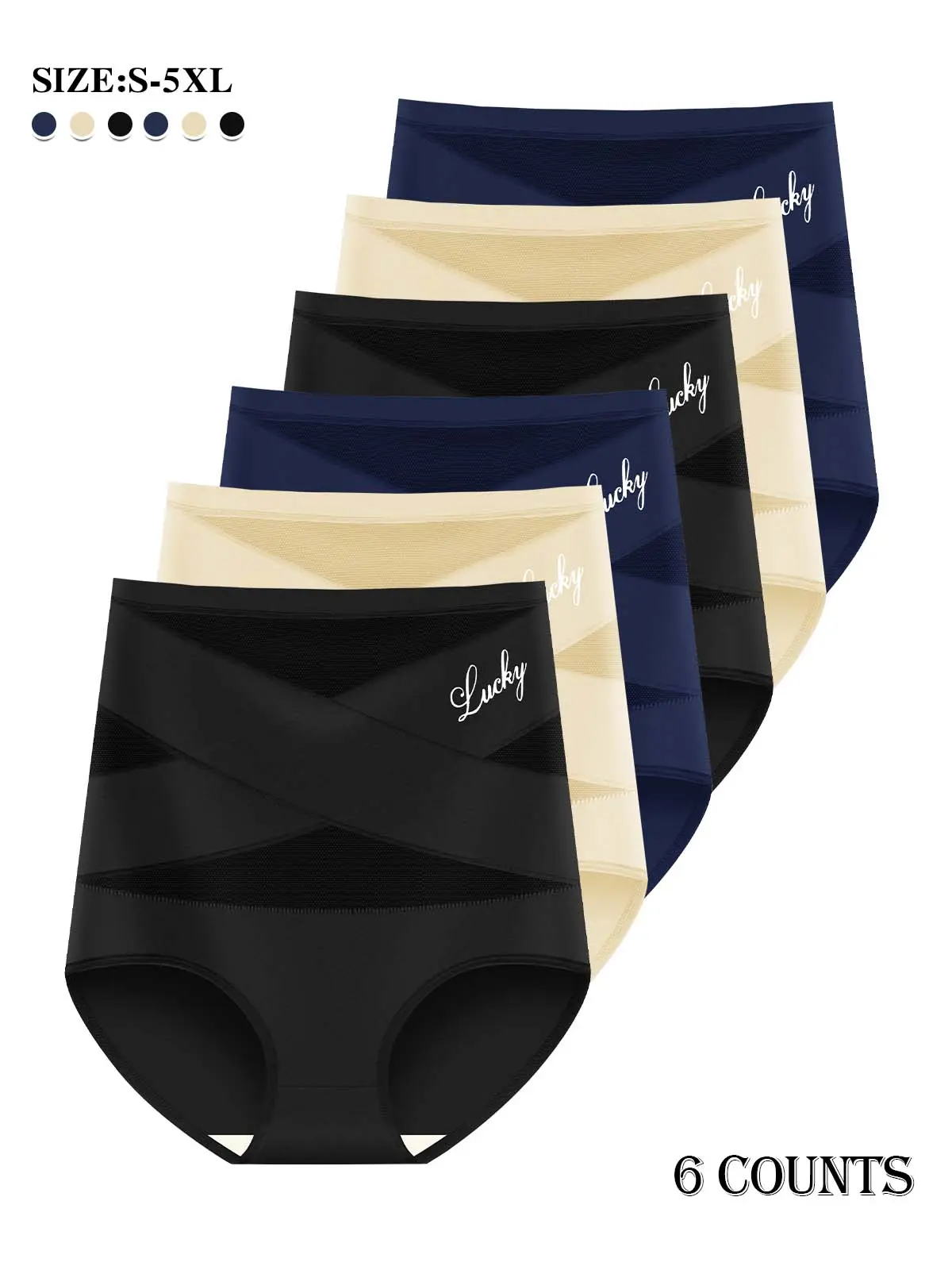 6PCS High-Waisted Letter Print Tummy Control Briefs,Criss Cross Mesh Panties,Breathable & Comfy Underwear for Women,Everyday Comfort Knicker, All Seasons Fit for Woman,mothersdaygift.