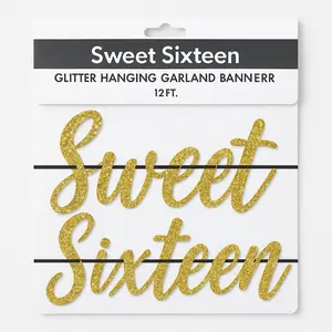 "Sweet Sixteen" Glitter Gold Birthday Banner