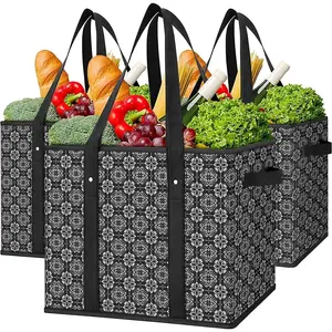Reusable Grocery Bags [3 Pack],Large Grocery Tote Bag Water Resistant Shopping Bags Foldable Grocery Bag for Clothes,Shoes and Picnic,Black