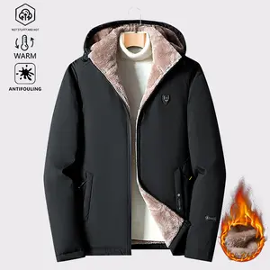 Men's Winter Casual Hooded Jacket, Thickened Windproof Outdoor Coat with Removable Hood, Zipper Pockets, and Fleece Lining, Classic Black Design, Suitable for Middle-aged and Elderly Men's Winter Overcoats