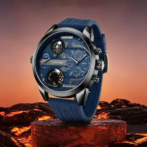 Men's Multifunctional Oversized , Fashion Chronograph with Dual Time Zone, Compass & Thermometer,Durable and Stylish Design   Night light multifunctional waterproof silicone tape men's  Waterproof silicone strap  business casual sports  tik silly watch