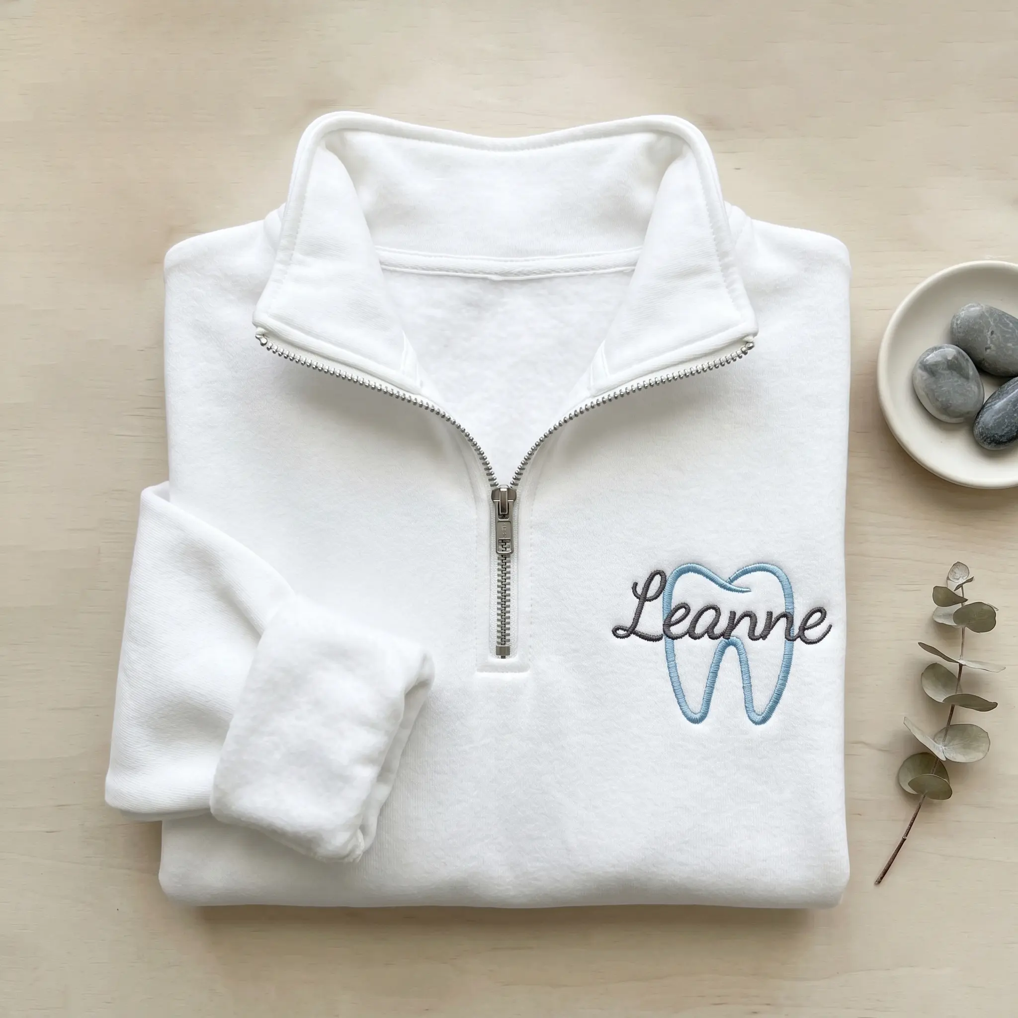 [MADE IN US] Personalized Dental Hygienist Quarter-Zip Sweatshirt, Tooth Sweatshirt