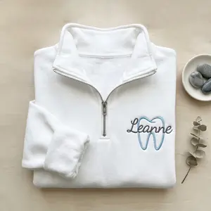 [MADE IN US] Personalized Dental Hygienist Quarter-Zip Sweatshirt, Tooth Sweatshirt