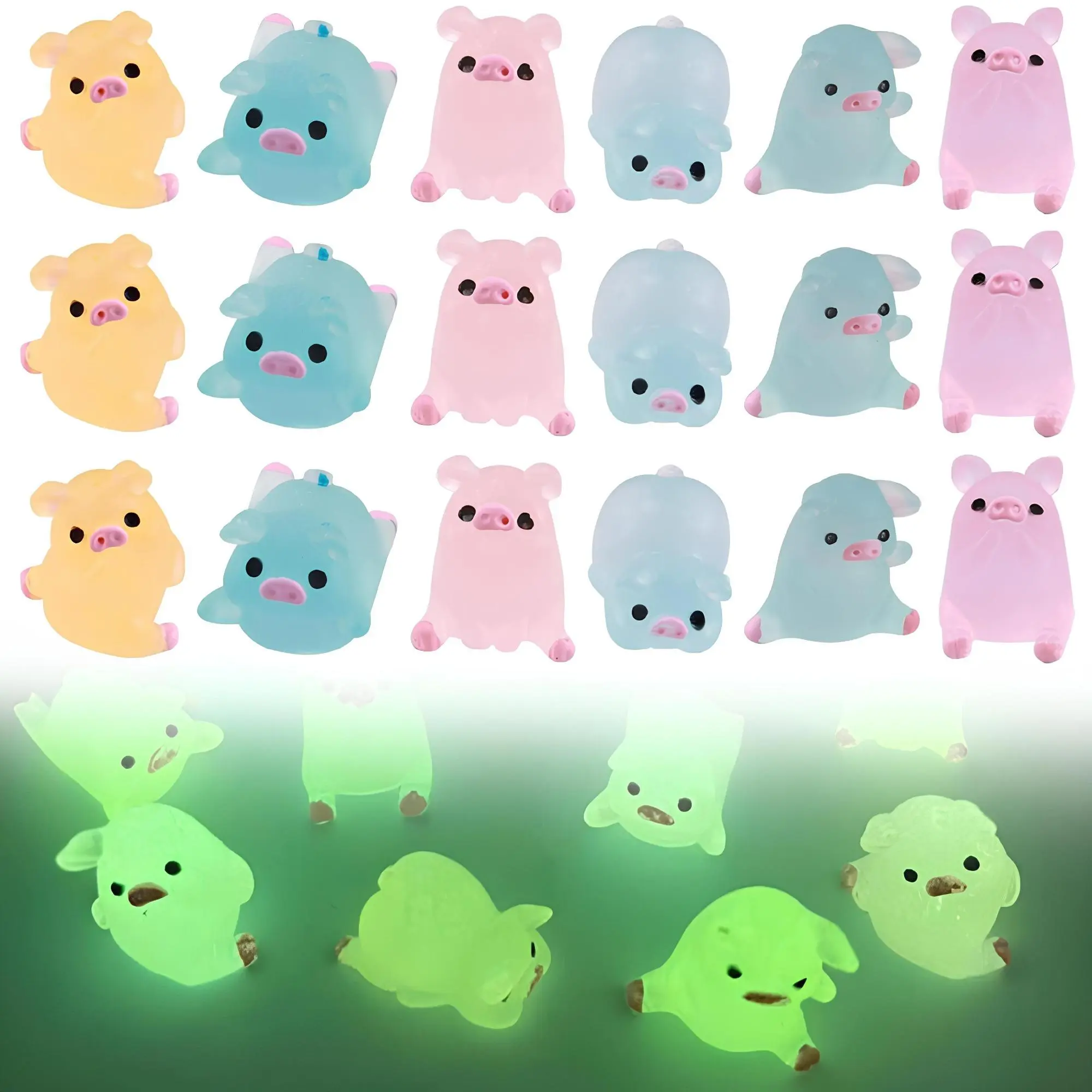 12pcs Mini Resin Luminous Pig Figurines, Glow in the Dark Mini Animals for Car Accessories & Home Decoration, Car Desktop Decor, Cute Car Decor, DIY Crafts Gifts