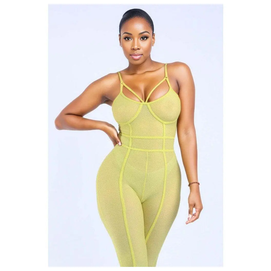 Limewire Mesh Spaghetti Strap Sleeveless Jumpsuit in Lime