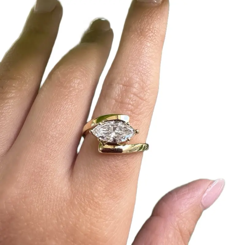 East-West Marquise Lab-Grown Diamond Ring 14KT Yellow Gold 1.20CT EF VS Modern East-West Setting for Engagements & Special Occasions