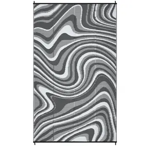 Outdoor Waterproof Patio Rug – Modern Reversible Plastic Straw Mat – UV Resistant, Easy Clean, Portable Bag – Ideal for RV, Deck, Camping, Backyard – Black Grey, 5x8ft