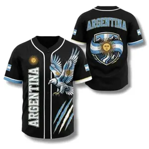 Argentina Eagle Flag Sun Baseball Jersey Unisex Black 3D Shield Claw Print Oversized Streetwear Casual Summer Gym Sport Men Women Soccer Fan Pride Gift Outfit
