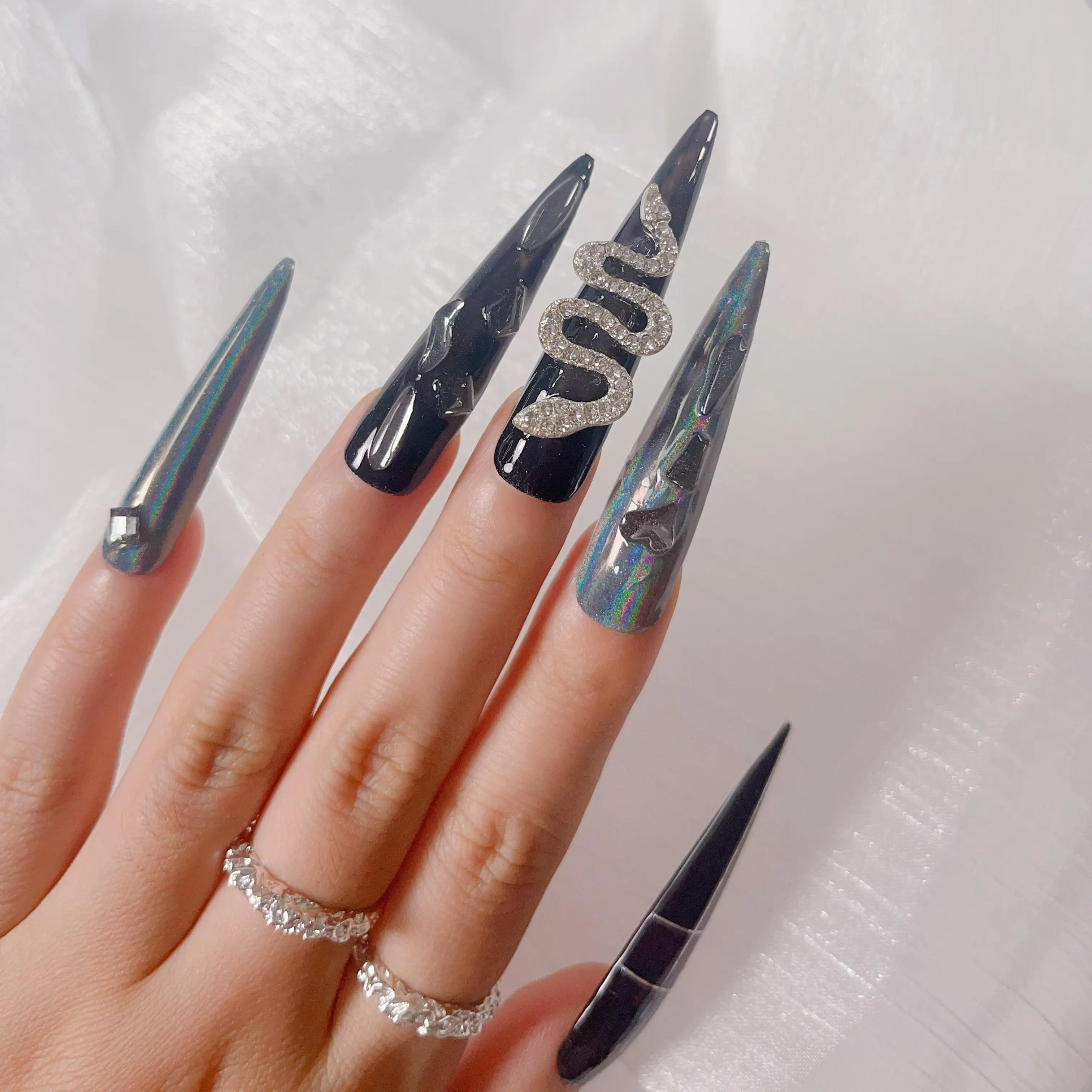 Nailrosy 10Pcs Handmade Reusable Acrylic Press-On Nails, Long Stiletto 3D Flower DIY Nails Kit with Tools for Women’s Festivals & Daily Wear, Nail Extension Kit