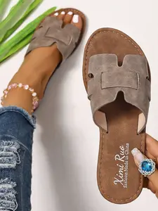 Women's Korean Style Casual Flat Sandals, One-Step Toe-Exposed Design, Perfect for Spring Summer, Pair with Dresses & Outdoor Activities