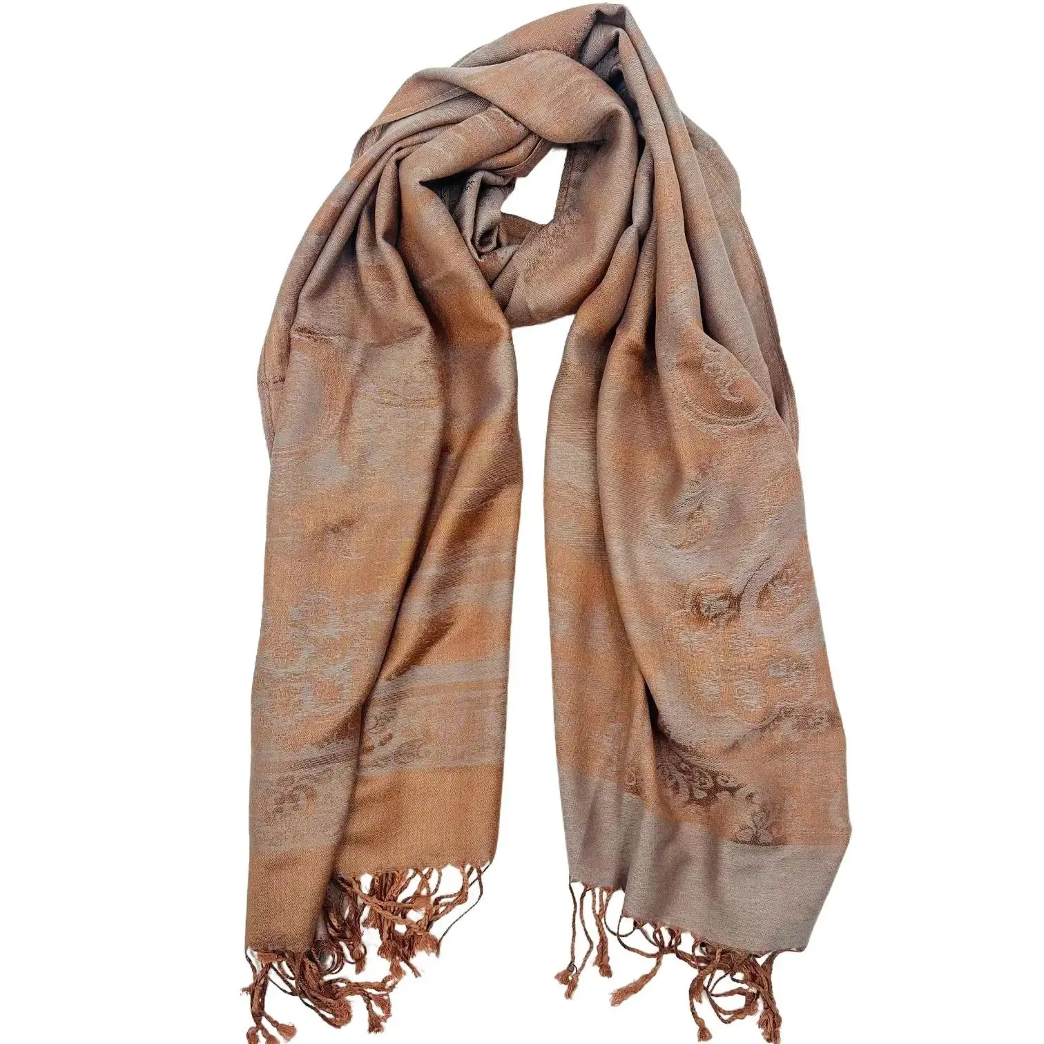 Gorgeous Tan Pashmina with Large Paisley Design in Cashmere Material for Stylish Wear Made in Turkey Soft Cozy & Versatile Fashion Accessory Hand Wash Only