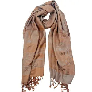 Gorgeous Tan Pashmina with Large Paisley Design in Cashmere Material for Stylish Wear Made in Turkey Soft Cozy & Versatile Fashion Accessory Hand Wash Only